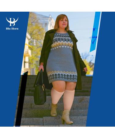 Blu Horn Knee-High Compression Stockings 20-30 mmHg - XL Beige for Pain Relief & Improved Blood Circulation - Buy Online on GoSupps.com