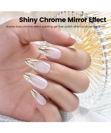 RARJSM Metallic Nail Art Gel Liner Bronze Gold Mirror Chrome 3D Effect 8ml Build in Thin Brush Metal Painting Drawing Striper Thin Brush Gel Polish Soak off UV LED Curing Requires for Home Salon Mirror Bronze Gold - Buy Online on GoSupps.com