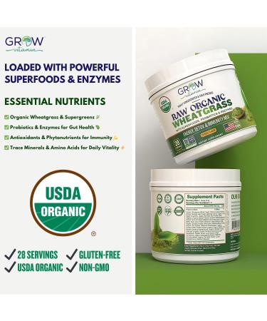 Organic Raw Wheatgrass Juice Powder - USDA Certified Organic Wheatgrass Powder w/Chlorophyll Trace Minerals & Natural Enzymes - Ultra-Concentrated - Citrus Flavor - (28 Servings) Lemon - Buy Online on GoSupps.com