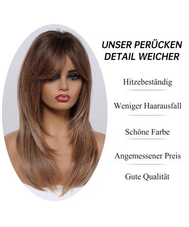Testar Long Brown Wigs for Women - Layered Air Bangs Glued Natural Art Hair for Daily & Party Wear - Buy Online on GoSupps.com
