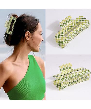 Checkered Hair Clips Set - Large Claw Clips for Thick Hair - Y2K Rectangle Claw Clip Duo - 90s Pink + Green Checkerboard Design - Buy Online on GoSupps.com