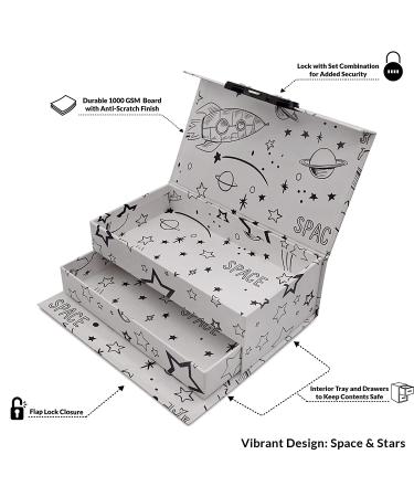 Kids Jewelry Box - 1 Pack Keepsake Paper Box for Boys and Girls  Safe with Combination Lock  Treasure Box for Cards  Jewelry  Toys  Space Design - 9.5x5.25x3.5 White - Buy Online on GoSupps.com