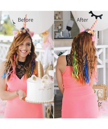 32 PCS Colored Clip in Hair Extensions - BEAHOT 17 Inch Rainbow Curly Wavy Hairpieces for Women, Kids, Girls - Synthetic Halloween Party Fashion Accessory - Buy Online on GoSupps.com