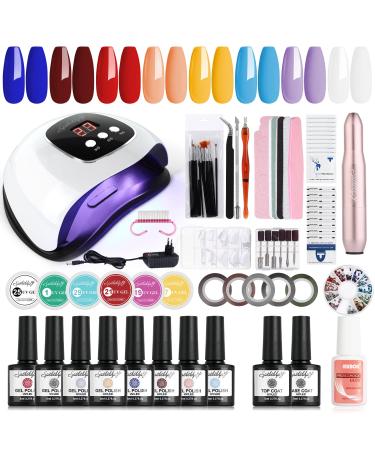 SPTHTHHPY Gel Nail Polish Kit with UV Light and Electric Nail Drill Machine  48W LED Nail Lamp(EU Plug)+14 Colors Gel Polish +Base Top Coat Set Everything for Beginners DIY Nail Art Salon at Home EU Plug(110V-240V)