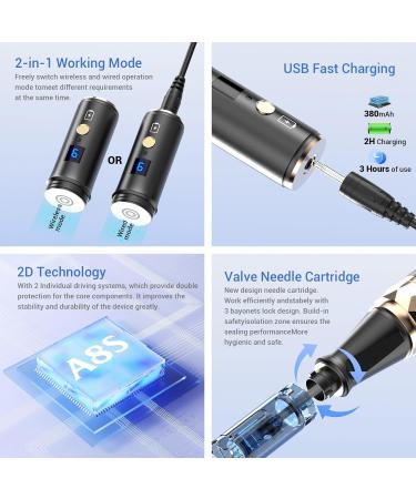 Dr.pen A8S Wireless Microneedling Pen | Adjustable 0-0.25mm | LED Display Screen | 2 Replacement Cartridges (18pin) | Black | A8S-UK - Buy Online on GoSupps.com