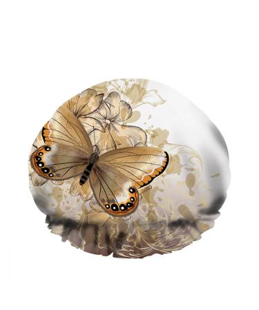 AOYEGO Golden Butterfly Bath Hair Cap Beautiful Water Butterfly Dancing in The Flowers Reusable Shower Caps Hotel Travel Essentials Accessories for Women Girls Hair Care 10.6 x 4.3 x 0.15 Inch Golden Butterfly