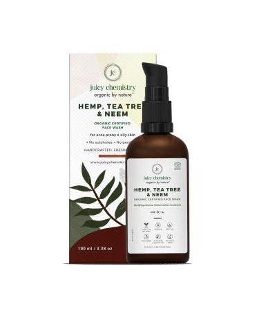 Juicy Chemistry Hemp Tea Tree & Neem Face Cleanser Face Wash For Acne & Blackheads Certified Organic Vegan Cruelty Free Face Wash For Women & Men (100 Milliliters Clear)