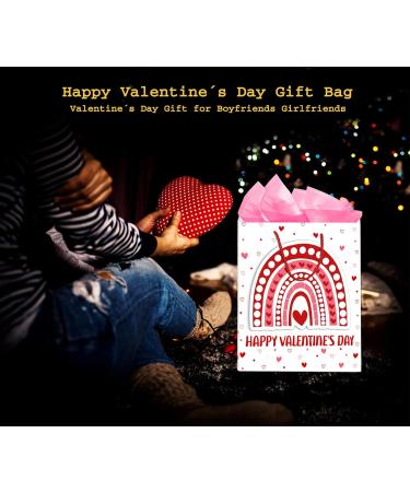 FaCraft Happy Valentines Day Gift Bag with Handle Large Rainbow Valentines Gift Bag with Tissue Paper Love Heart Romantic Valentines Gift Bags for Her Him Men Girlfriend Boyfriend Husband Wife Pink Rainbow Red - Buy Online on GoSupps.com