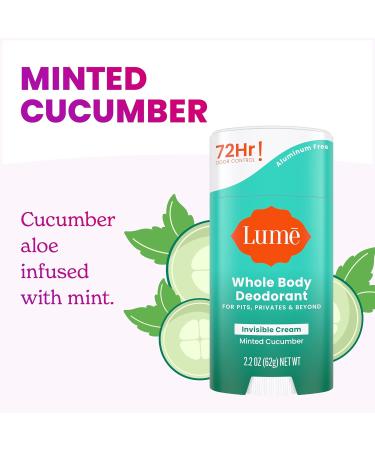 Lume Whole Body Deodorant - Invisible Cream Stick - 72 Hour Odor Control - Aluminum Free Baking Soda Free Skin Safe - 2.2 Ounce (Pack of 2) (Minted Cucumber) Minted Cucumber 2.2 Ounce (Pack of 2) - Buy Online on GoSupps.com