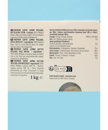 KoRo - Premium Medjool Dates with Stein Medjool Plus 1 kg - S ß und saftig - Ballaststoffreich - Ohne Zuckerzusatz* - Buy Online on GoSupps.com