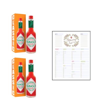 Hot Sauce Bundle which Contains Tabasco Original Red Pepper Hot Sauce 57ml - Pack of 2 with Grocery List Card