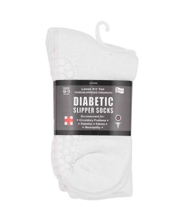 Diabetic Socks Unisex - Men's and Women Non Skid Hospital Loose Fitting Design Physician Approved Slipper Socks with Gripper Bottoms 3 Pack Gripper Socks (White - Skid 2 9-11) White - Skid 2 9-11