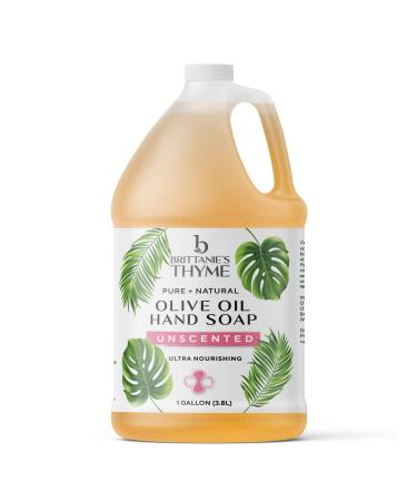Brittanie's Thyme Organic Olive Oil Castile Liquid Soap Refill  1 Gallon Unscented | Made with Natural Luxurious Oils  Vegan & Gluten Free Non-GMO  For Face  Body  Dishes  Pets & Laundry