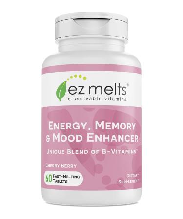 EZ Melts Energy Memory & Mood Enhancer, Methylated B-Complex, Sublingual Vitamins, Vegan, Zero Sugar, Natural Cherry Flavor, 60 Fast Dissolve Tablets