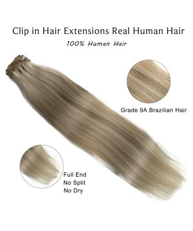 22 Inch Real Human Hair Clip in Extensions - Ash Blonde to Blonde Highlights - Remy Hair - 7 Pieces - 70G - Women's Hair Clip ins - Buy Online on GoSupps.com