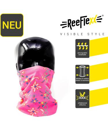 REEFLEXX Loop Scarf for Kids | Multifunctional Tube Scarf - Breathable Printed with Reflectors | Pink Flower Design - International Shipping Available - Buy Online on GoSupps.com