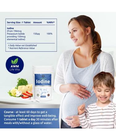 Iodine Tablets 150mcg x 180 (6 Month Supply) - Vegan High Strength Source of Iodine from Potassium Iodide - Pregnancy Health - Buy Online on GoSupps.com
