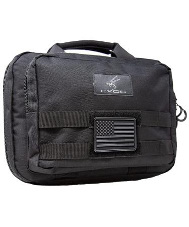 Exos Double Pistol Case with Multiple Compartments and USA Flag Patch Black