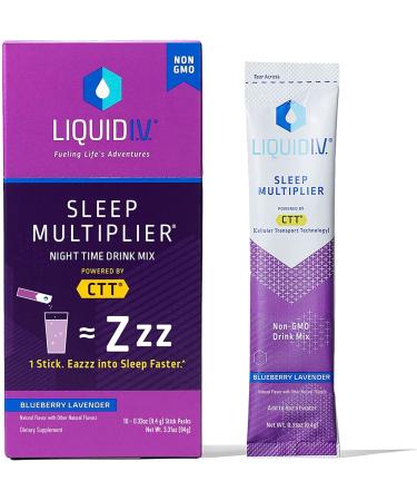 Liquid I.V. Sleep Multiplier, Fast-Acting Blend of Melatonin, L-Theanine, Valerian Root - Blueberry Lavender | 10 Sticks 0.33 Ounce (Pack of 10)