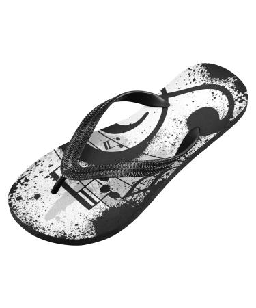 Mnsruu Music Notes Flip Flops | Black & White | XL Home Hotel Spa & Travel Footwear - Buy Online on GoSupps.com