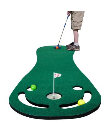 KOFULL Putting Green Mats Set for Golf Putting Use, Included 29 inches Golf Putter, 3 Golf Balls, Training Aid Put Cup & Flags, Practicing Putt Green Carpet for Children Putting Indoor Outdoor