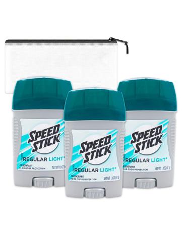 Speed Stick Regular Light Deodorant for Men Travel Pack - 3 Pack Speed Stick Deodorant Travel Size 1.8 Oz Bundle with Bag | Travel Size Deodorant Men