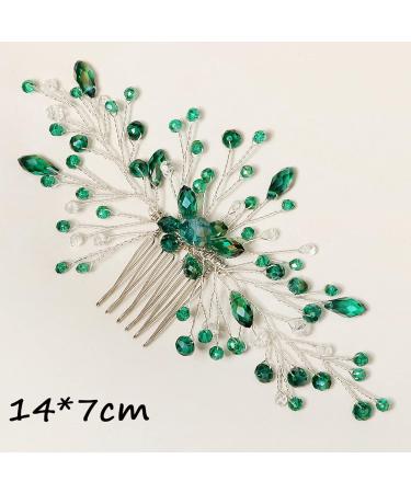 Green Hair Comb Wedding Hair Pieces Rhinestone Hair Accessories for Brides Bridesmaid Emerald Green Hair Vine Comb for Women and Girls Prom Party Festival Handmade Hair Clip(Sliver) - Buy Online on GoSupps.com