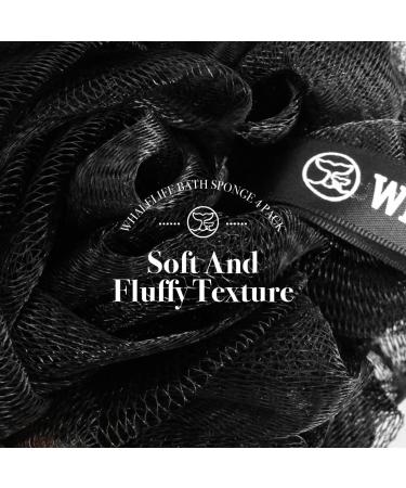 Exfoliating Bath Loofah Sponge 4 Pack - Shower Poufs for Men & Women (Black) - Buy Online on GoSupps.com