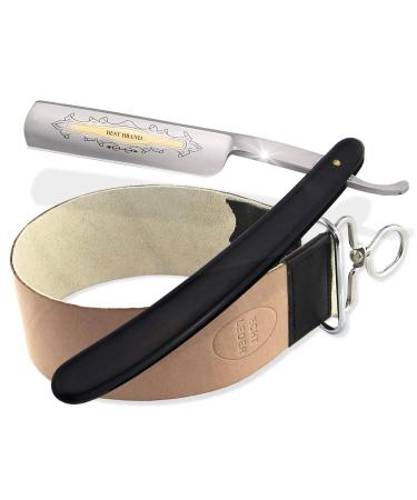String belt pull leather cowhide with razor beard knife 5/8 inches and gold osts 2-part set for a blast of instrument RW based in Germany