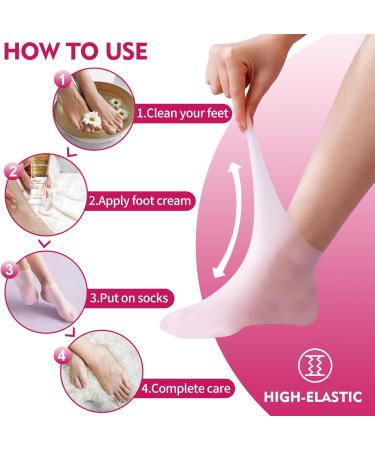 Silicone Socks for Feet - Anti-Slip Moisturizing Foot Mask (4 Pack) + 60g Foot Cream - Soothing Care for Cracked Skin - Skin Color & Pink - Buy Online on GoSupps.com