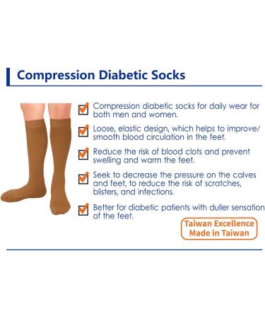 Compression Diabetic Socks - Knee High 8-15 Graduated Compression Soft Cushioned for Daily Use | Taiwan Excellence L/XL - Buy Online on GoSupps.com