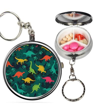 Pack of 2 - Portable Pill Organizer ( Cute Kids Girls Boys ) Metal Medicine Box 3 Compartment Stash Vitamin Meds Case with Keychain