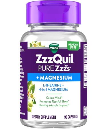 ZzzQuil Pure Zzzs +Magnesium Capsules L-Theanine and Magnesium Sleep Aid 4-in-1 Magnesium: Citrate Bisglycinate Oxide and Carbonate Sleep Aids for Adults 90 Sleep Capsules - Buy Online on GoSupps.com