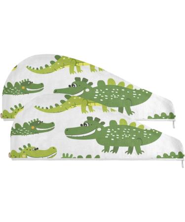 Green Crocodile Hair Towel 2 Pack | Super Absorbent Quick Dry Hair Turbans for Women & Girls | Fast Shipping Internationally - Buy Online on GoSupps.com