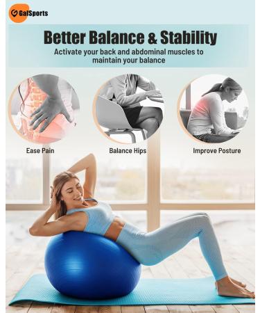 GalSports Anti-Burst Yoga Ball for Physical Therapy & Balance Chair - Blue, 65cm with Pump | Slip Resistant Stability Swiss Ball for Home Gym Fitness - Buy Online on GoSupps.com