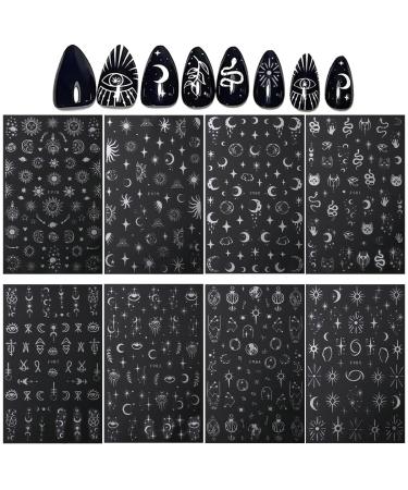 Stylish 3D Metallic Nail Art Stickers - Silver Moon Star & Snake Designs - Luxury Self-Adhesive Decals for DIY Manicure Decoration - Buy Online on GoSupps.com