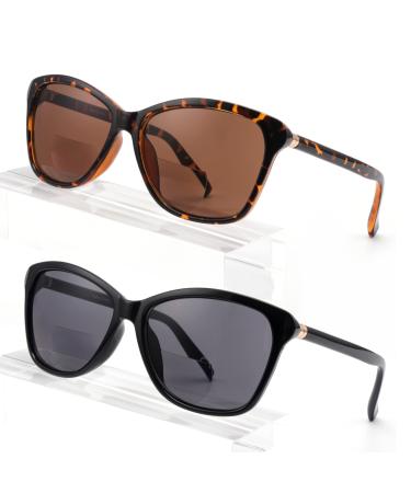 Kisdate Superior Bifocal Reading Sunglasses for Women, KISDATE Retro Cateye Sun Readers UV400 Protection, Classic Shades Black & Tortoise (1 Black & 1 Tortoise, 2.50) B3005 1 Black & 1 Tortoise 2.5 x