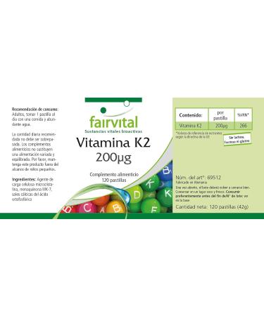 Fairvital | Vitamin K2 200mcg - Menaquinone from fermented soy - MK-7 - VEGAN - Highly dosed - 120 tablets - 4 months - Buy Online on GoSupps.com
