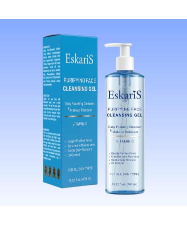 Eskaris Purifying Face Cleansing Gel Vitamin C & Aloe Vera Anti-Aging Daily Foaming Cleanser & Makeup Remover Soap-Free Face Wash Oil Control For All Skin Types 13.52 oz (400 ml) - Buy Online on GoSupps.com