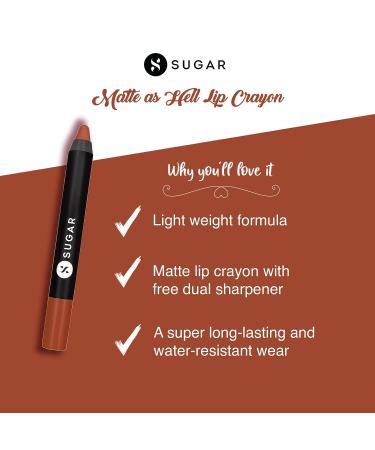 SUGAR Matte As Hell Crayon Lipstick - 16 Claire Underwood (Burnt Orange) | Long-Lasting Matte Finish - Buy Online on GoSupps.com