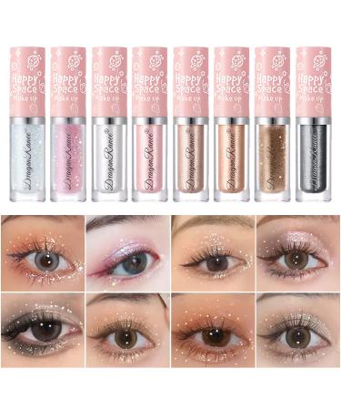 SUMEITANG 8 PCS Liquid Glitter Eyeshadow Eyeliner  Shimmer Metallic High Pigmented Glitter Eye Shadow  Lightweight Water Texture Glitter Glue for Creates Korean Sparkly Crystals Eye Makeup | Tear Drop Set A