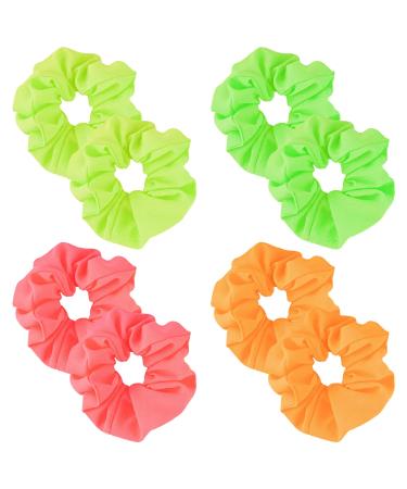 NaienCraft Pack of 8 Neon Solid Hair Scrunchies Elastic Hair Bands Ponytail Scrunchy Hair Ties Hair Bobbles Soft for Women Girl Hair Accessories