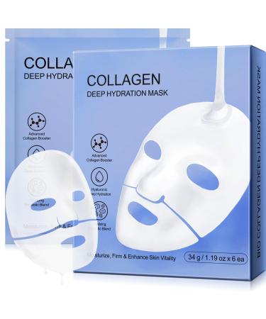PLOBRT Collagen facial mask collagen Real Deep Mask Deep Collagen Overnight Mask with low molecular weight collagen reduces pores and improves elasticity 34 g x 12 pieces 12 pieces 1er Pack