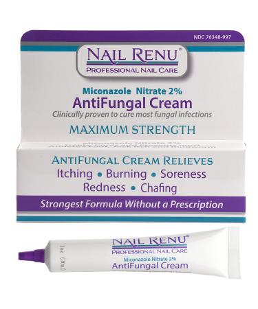 Miconazole Antifungal Cream | Skin and Foot Fungus Treatment Extra Strength | Miconazole Nitrate 2% for Jock Itch Ringworm and Athletes Foot (1oz) Nail Renu Cream