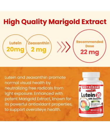Nutridom Lutein 20mg with Zeaxanthin 2mg Marigold Flower Extract Supports Eye Health Non-GMO Vegan Gluten-Free Dairy-Free Soy-Free 2-month-supply (60 Count) - Buy Online on GoSupps.com