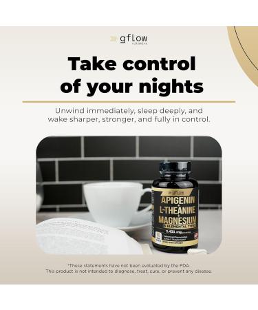 Gflow Vitamins Apigenin Supplement for Sleep with Magnesium Glycinate Complex and L-theanine Supplement - 19 in 1 Ashwagandha L Tryptophan 5-HTP GABA Phosphatidyl Serine Chamomile | Made in USA - Buy Online on GoSupps.com