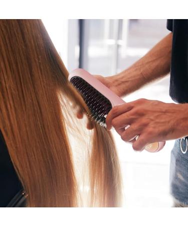 BrushHair Pro Cordless Hair Straightener Brush | Fast Heating Ceramic Brush | 4-Temp USB Rechargeable Straightening Brush for Women - Pink - Buy Online on GoSupps.com