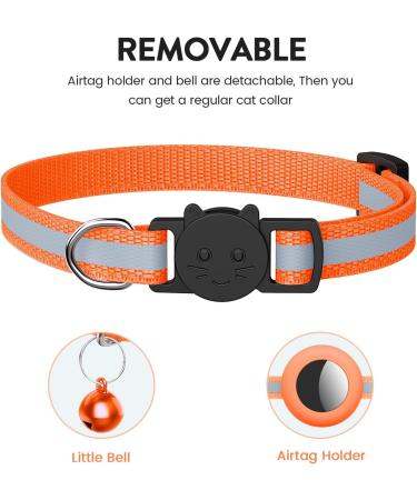 Buy Reflective Airtag Cat Neck Band - Integrated Necklace with Holder & Bell - Safety Buckle for Kittens & Puppies - Orange - Buy Online on GoSupps.com