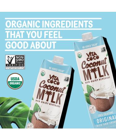 Vita Coco Original Organic Coconut Milk - Plant Based Dairy Free Alternative - Gluten Soy Unsweetened - 33.8oz (Pack of 6) - Buy Online on GoSupps.com