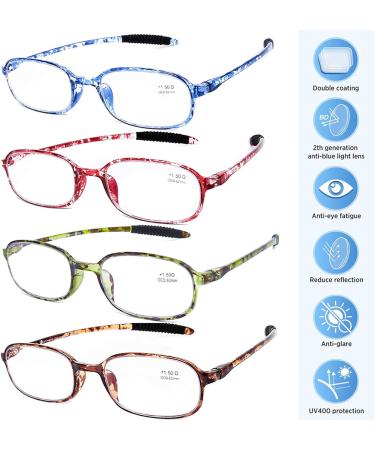 Buy AQWANO 4 Pack Blue Light Blocking Computer Reading Glasses - Lightweight TR90 Flexible Frame UV Protection for Men & Women +2.0 x - Buy Online on GoSupps.com